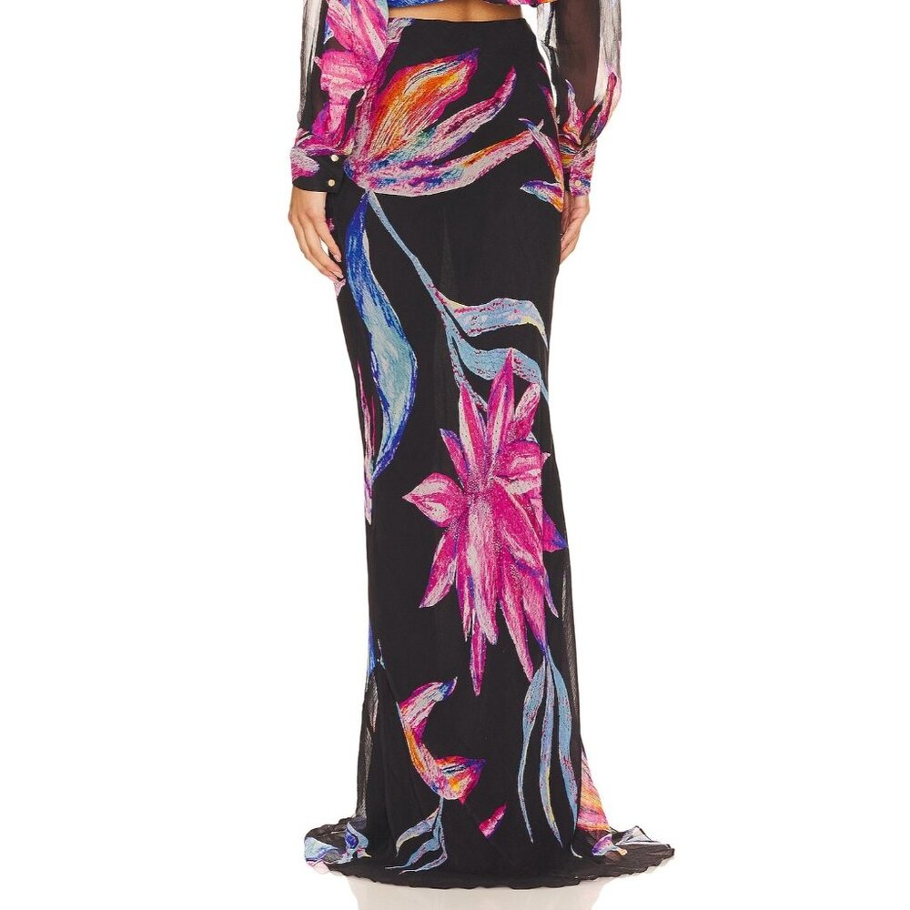 ROCOCO SAND Margo Maxi Skirt in Black Floral Resort - Picture 2 of 5